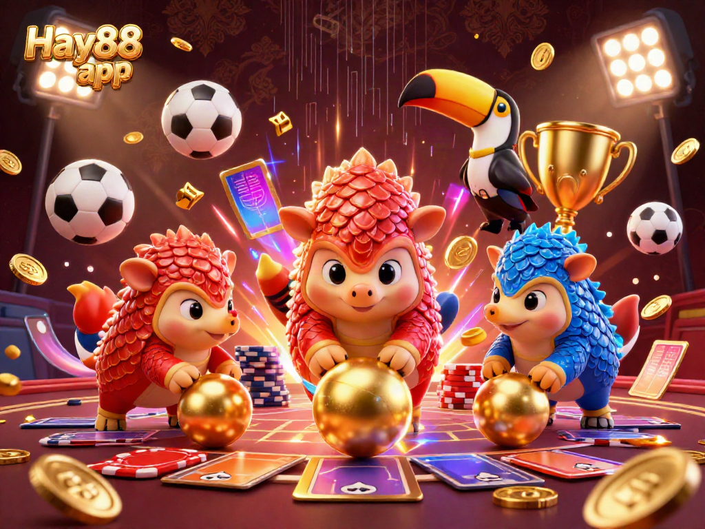 Experience dynamic gameplay with the Hay88 app featuring engaging pangolin characters and sports elements.