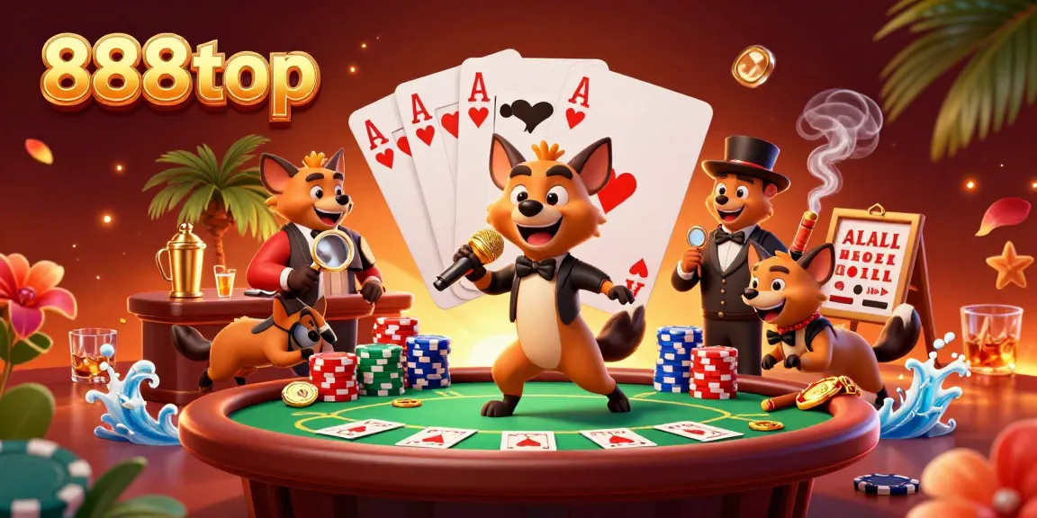 Experience laughter and gaming at 888top's comedy casino club featuring hyenas as characters.
