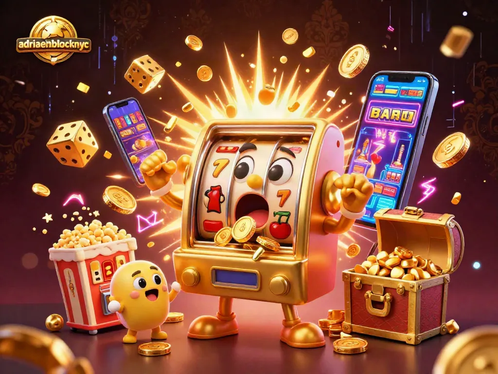 Engage with exciting slot wins at adriaenblocknyc as golden coins burst from lively machines in a dynamic casino scene.