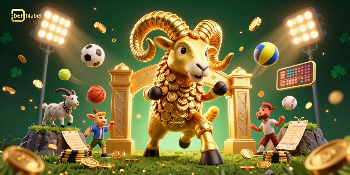 Experience the thrill of betting at Betlabel with a dynamic illustration of a golden ram charging through a vibrant casino.