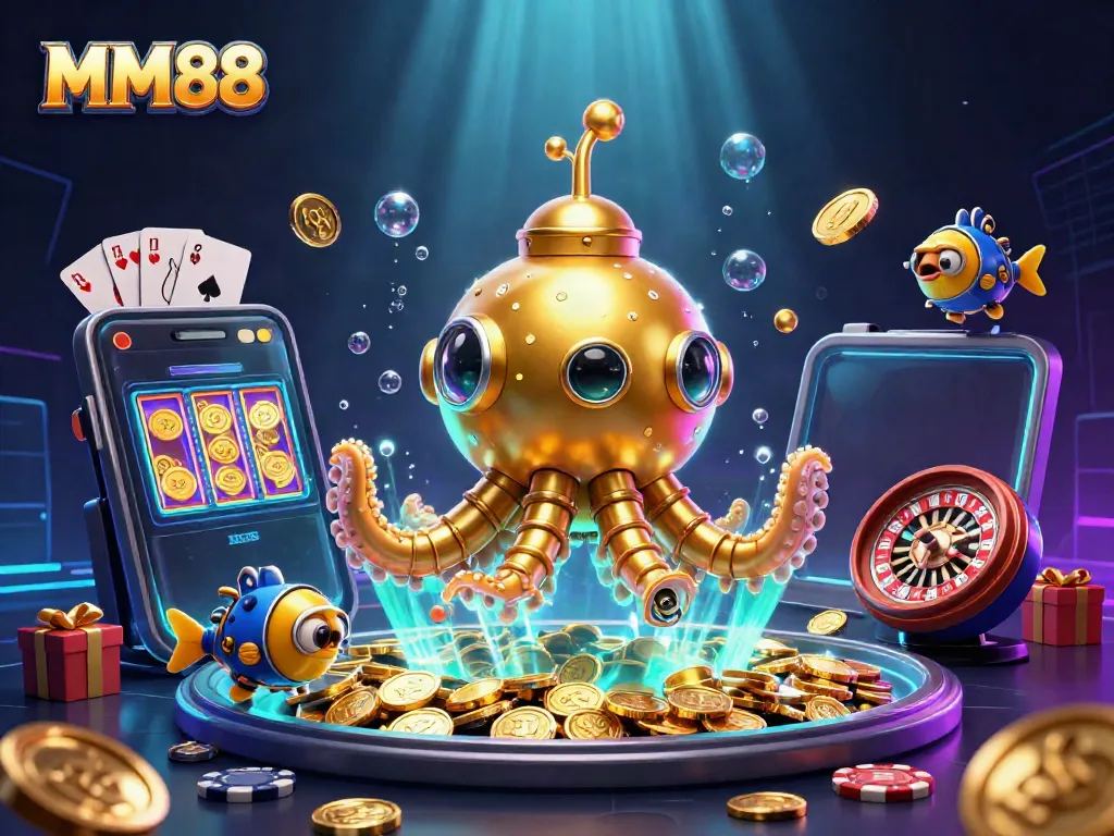 Engage with MM88's thrilling underwater golden coin adventure featuring a kraken and mechanical fish.