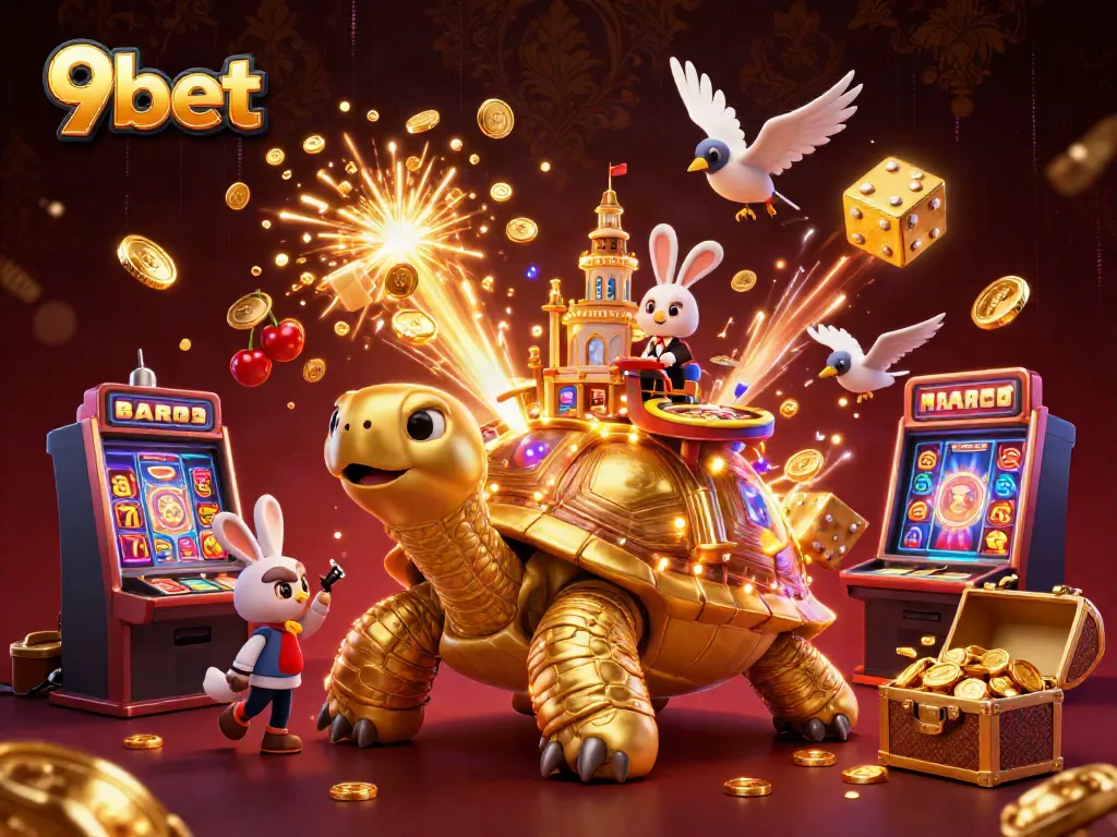 Experience thrilling wins at 9bet with a vibrant casino-themed illustration.