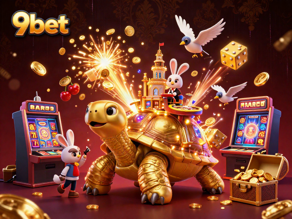 Experience thrilling wins at 9bet with a vibrant casino-themed illustration.