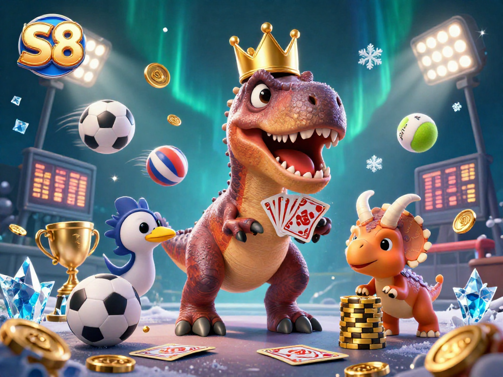 S8 offers dynamic gaming experiences with a friendly T-Rex and engaging casino elements.