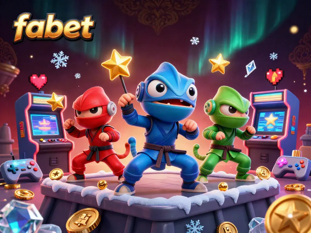 Engage with fabet's dynamic online gaming action featuring ninja chameleons amidst colorful arcade elements.