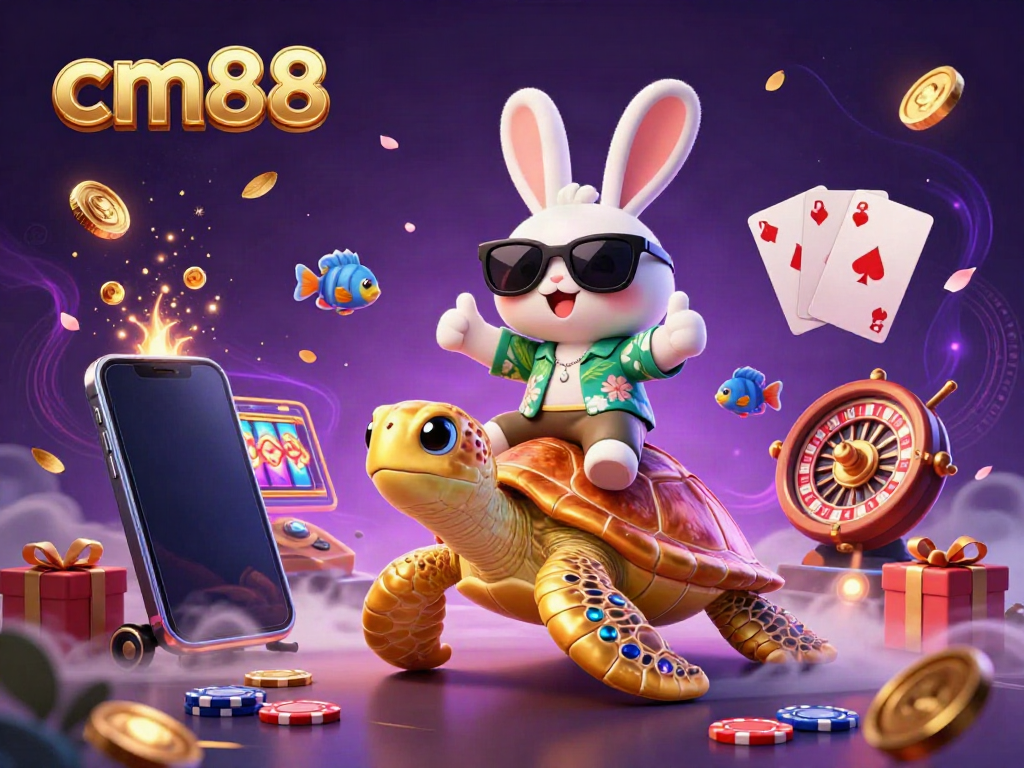 cm88 experience winning big with the lucky rabbit and turtle in vibrant 3D casino scene.