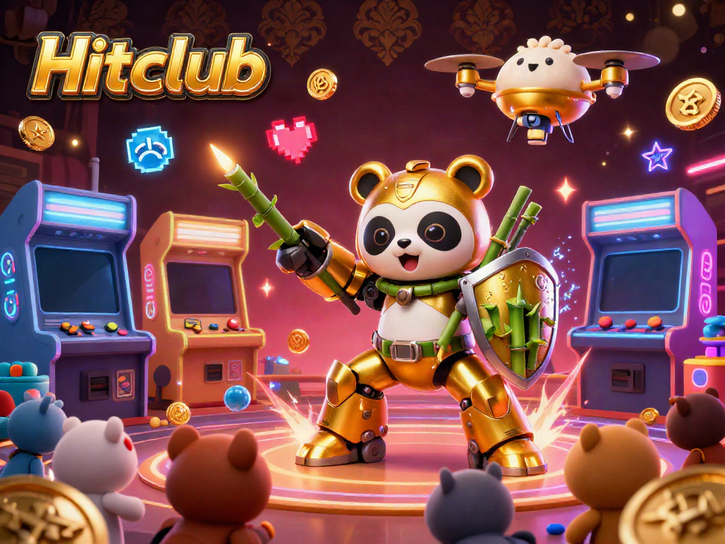 Engage in thrilling gaming action at Hitclub with cartoon characters and vibrant arcade elements.