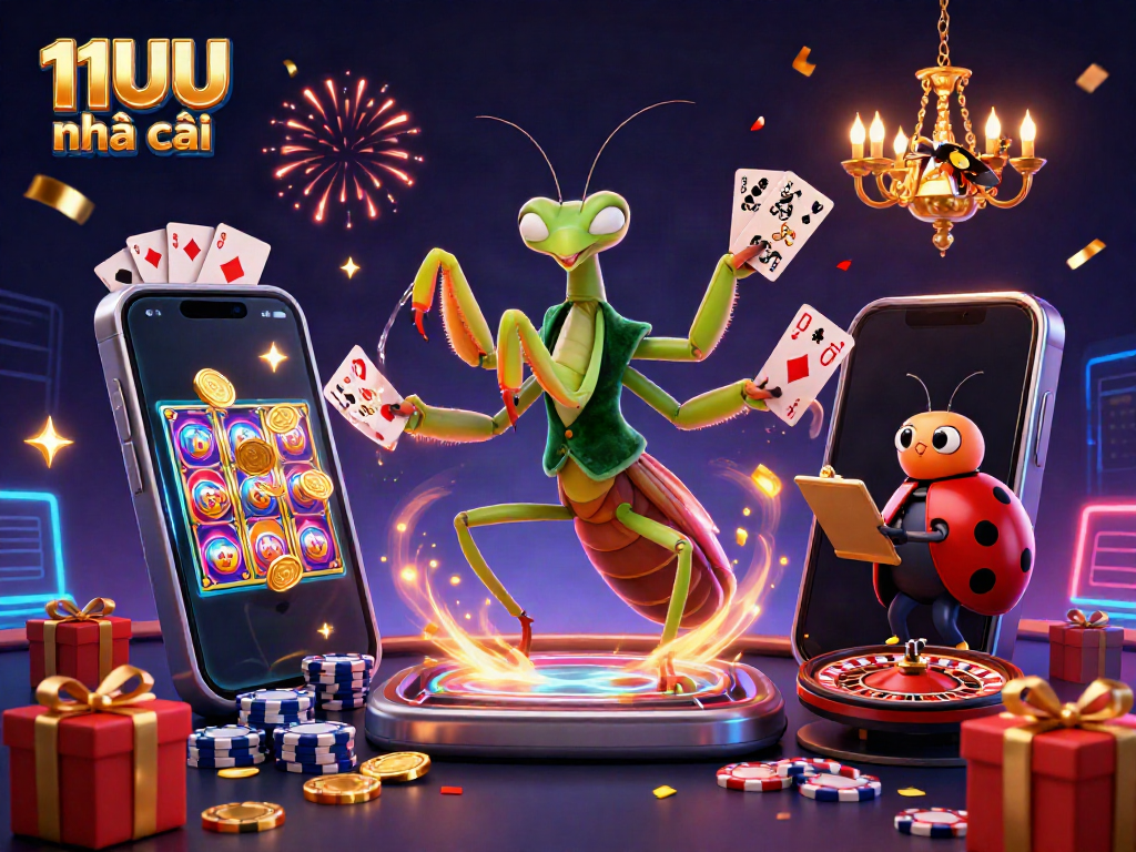 Experience the exciting world of 11UU nhà cái with cartoon characters in a lively casino scene.