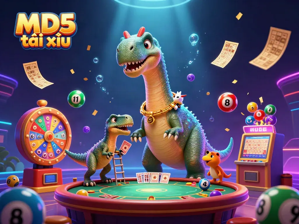 Experience thrilling gameplay with MD5 tài xỉu as vibrant lottery balls bounce around a dynamic casino scene.