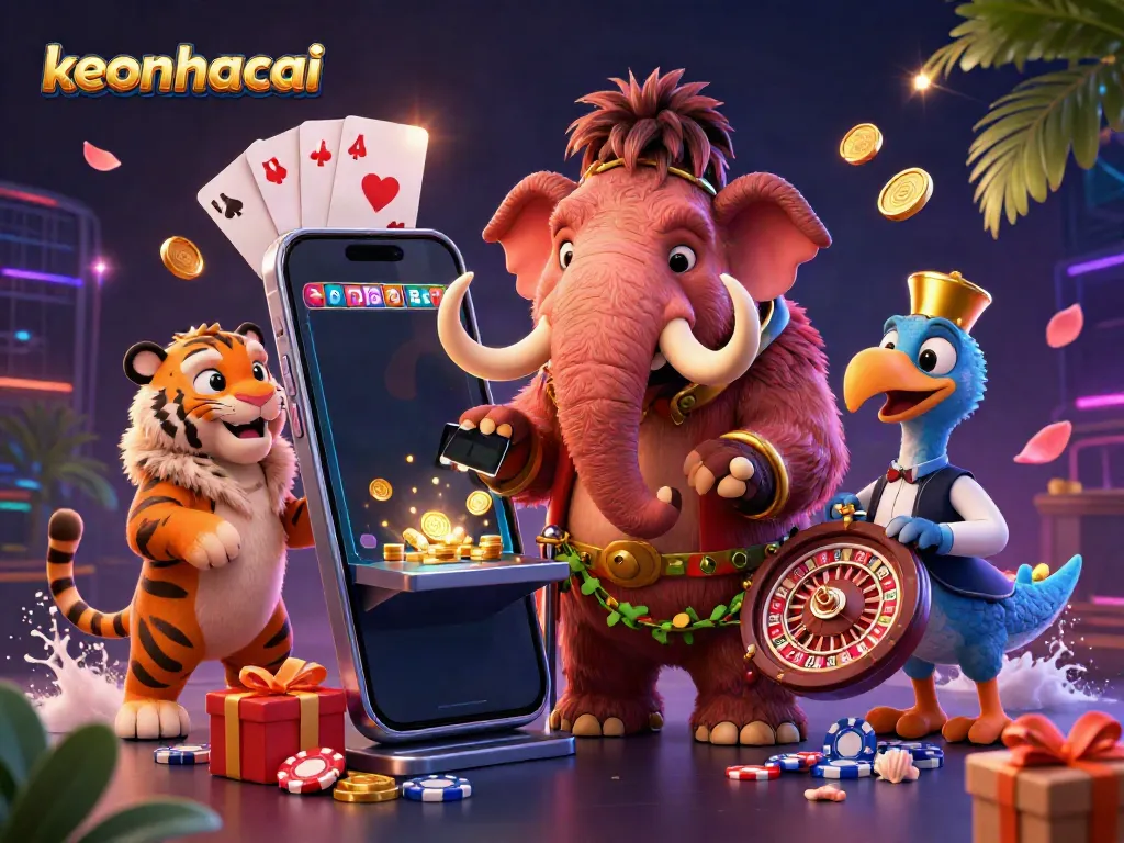 Experience the dynamic atmosphere of keonhacai with vibrant casino characters and exciting slot games.