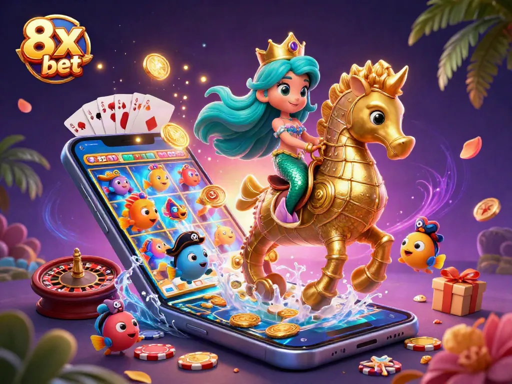 Play 8x bet and engage with thrilling casino games in a vibrant 3D scene